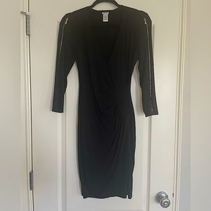 Black Cache Dress with Gold Zipper Sleeves